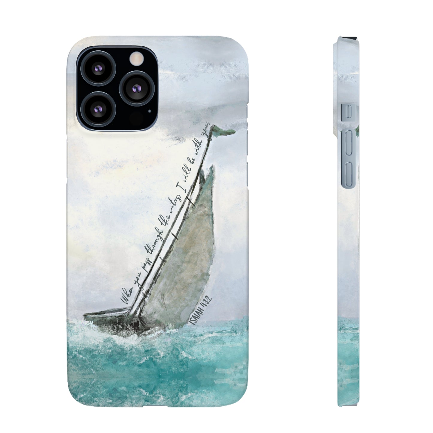 When you pass through the waters, I'll be with you Phone Case | Isaiah 43:2 Ocean themed Bible Verse Phone Case