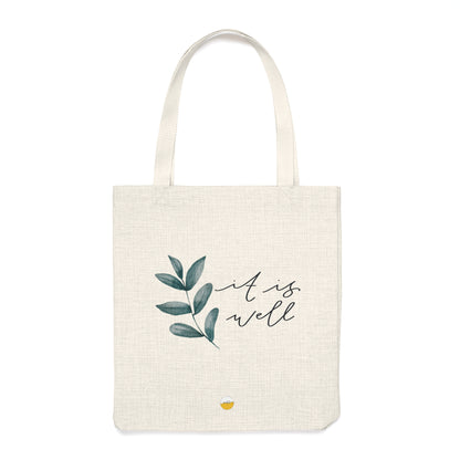 It is well with my soul Cotton Linen Tote Bag | Hand lettered, handmade Tote Bag with Christian Hymn
