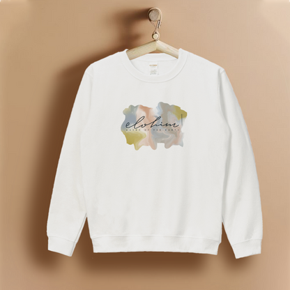 Elohim Maker of the Earth Unisex Christian Pullover Sweatshirt, Hand lettered and Hand drawn art