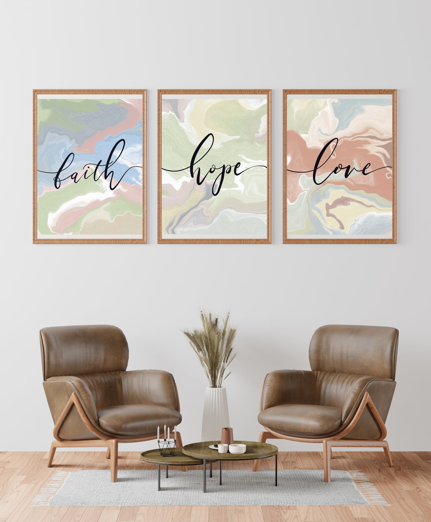 Faith Hope Love Marble Art | 3 Piece Inner Framed Canvas Bible Verse Wall Art, Set of 9" x 12"