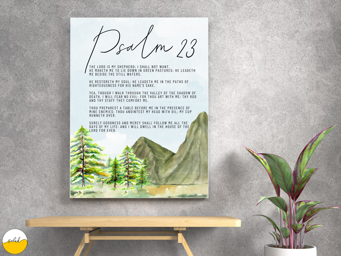 Psalm 23, The Lord is my Shepherd Stretched Canvas Framed Wall Art