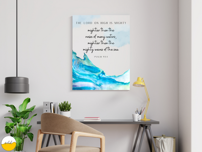 The Lord on High is Mighty, Psalm 93:4 Bible Verse Ocean Waves Mural Canvas Print