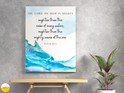 The Lord on High is Mighty, Psalm 93:4 Bible Verse Ocean Waves Mural Canvas Print